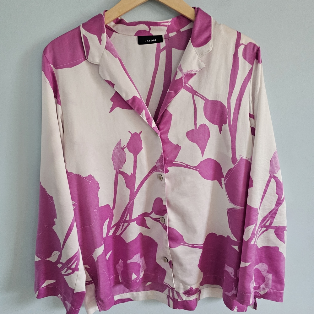 Natori Pink Floral Button-Down Shirt